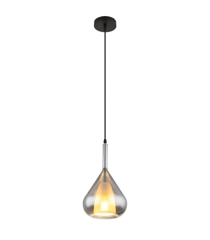 Geeky Dome Pendant Ceiling Light Matt Black Smoke Glass Shade 1x E27-1