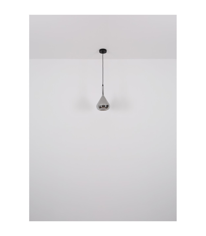 Geeky Dome Pendant Ceiling Light Matt Black Smoke Glass Shade 1x E27-6