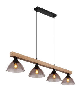 Lindi Bar Pendant Ceiling Light Matt Black Smoke Glass Shade 4x E14-1