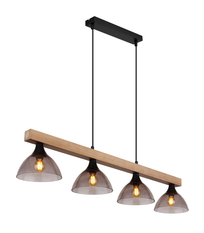 Lindi Bar Pendant Ceiling Light Matt Black Smoke Glass Shade 4x E14-1