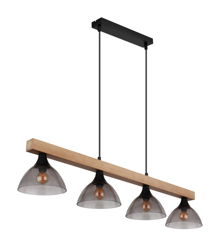 Lindi Bar Pendant Ceiling Light Matt Black Smoke Glass Shade 4x E14-2
