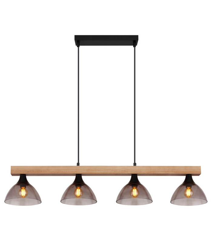 Lindi Bar Pendant Ceiling Light Matt Black Smoke Glass Shade 4x E14-3