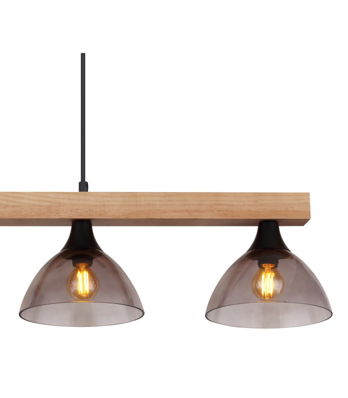 Lindi Bar Pendant Ceiling Light Matt Black Smoke Glass Shade 4x E14-4