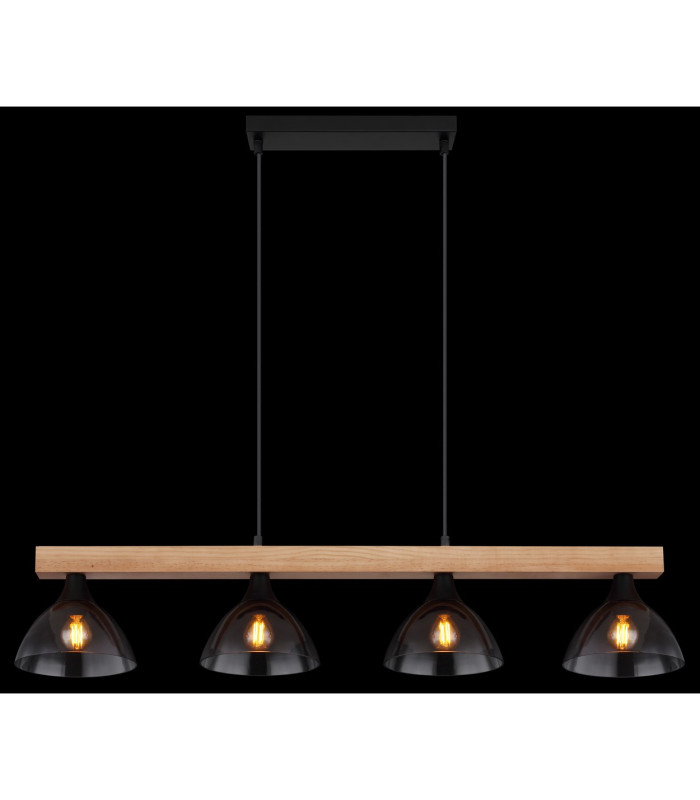 Lindi Bar Pendant Ceiling Light Matt Black Smoke Glass Shade 4x E14-6