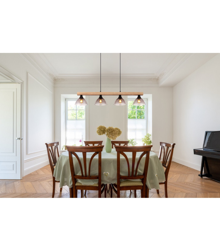 Lindi Bar Pendant Ceiling Light Matt Black Smoke Glass Shade 4x E14-7