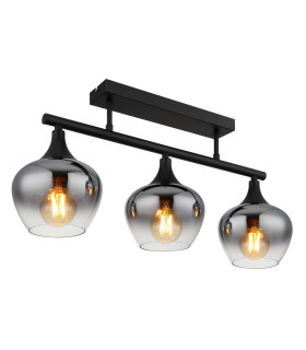 Maxy Globe Ceiling Light Matt Black Smoke Glass Shade 3x E27-1
