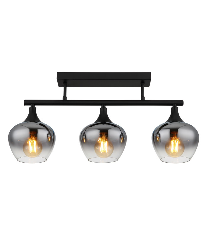 Maxy Globe Ceiling Light Matt Black Smoke Glass Shade 3x E27-3