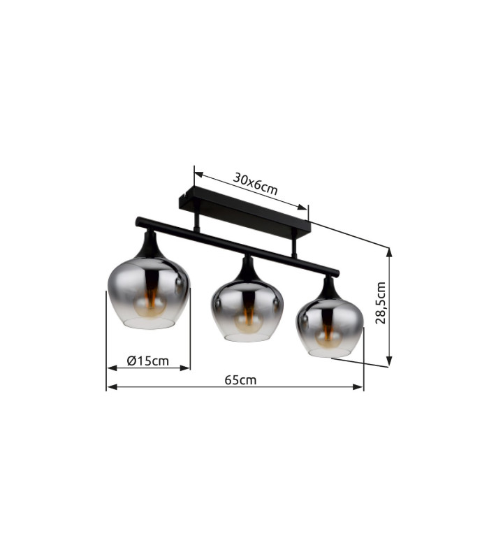Maxy Globe Ceiling Light Matt Black Smoke Glass Shade 3x E27-6