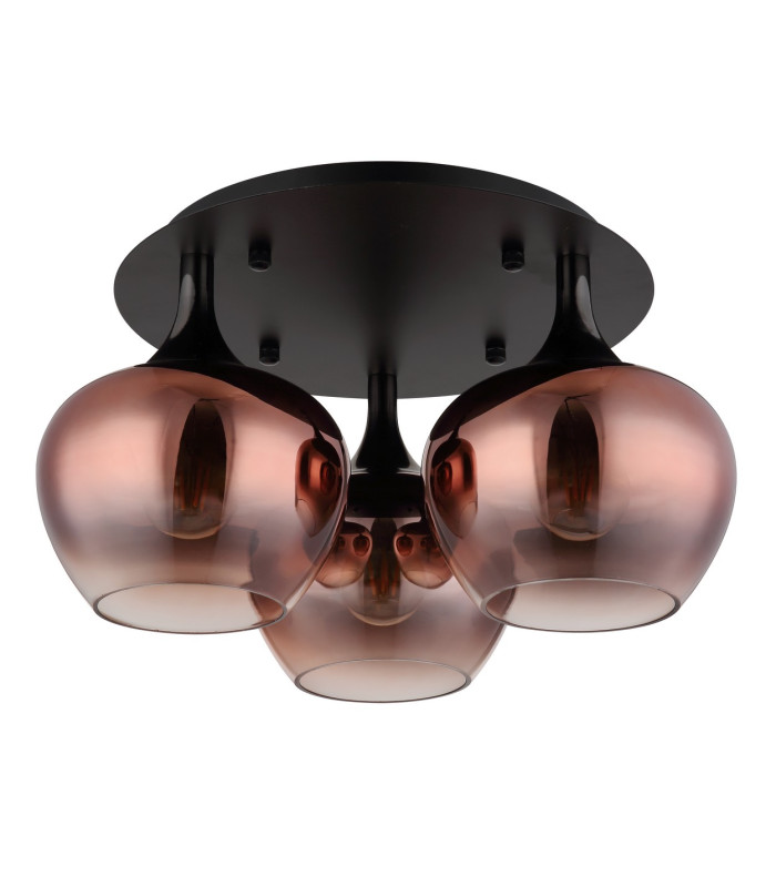 Maxy Globe Ceiling Light Matt Black Copper Glass Shade 3x E27-2