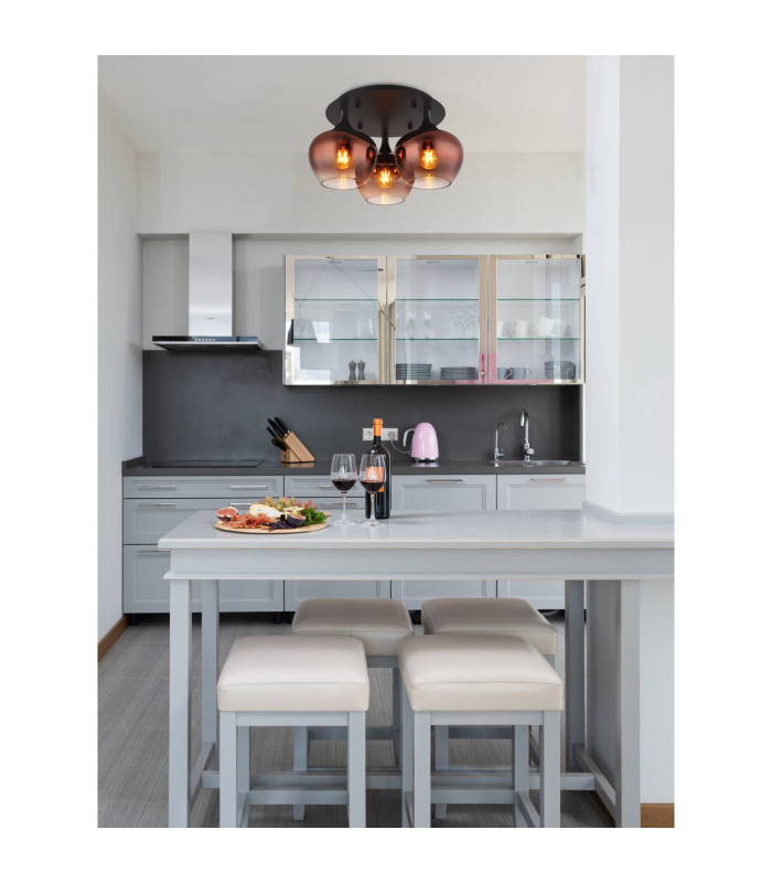 Maxy Globe Ceiling Light Matt Black Copper Glass Shade 3x E27-3