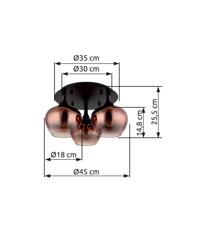 Maxy Globe Ceiling Light Matt Black Copper Glass Shade 3x E27-5