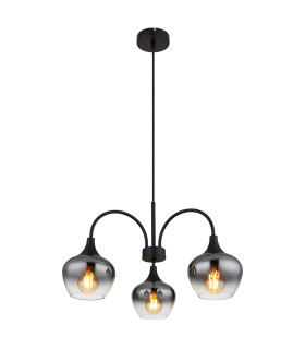 Maxy Multi Arm Pendant Ceiling Light Matt Black Smoke Glass Shade 3x E27-1