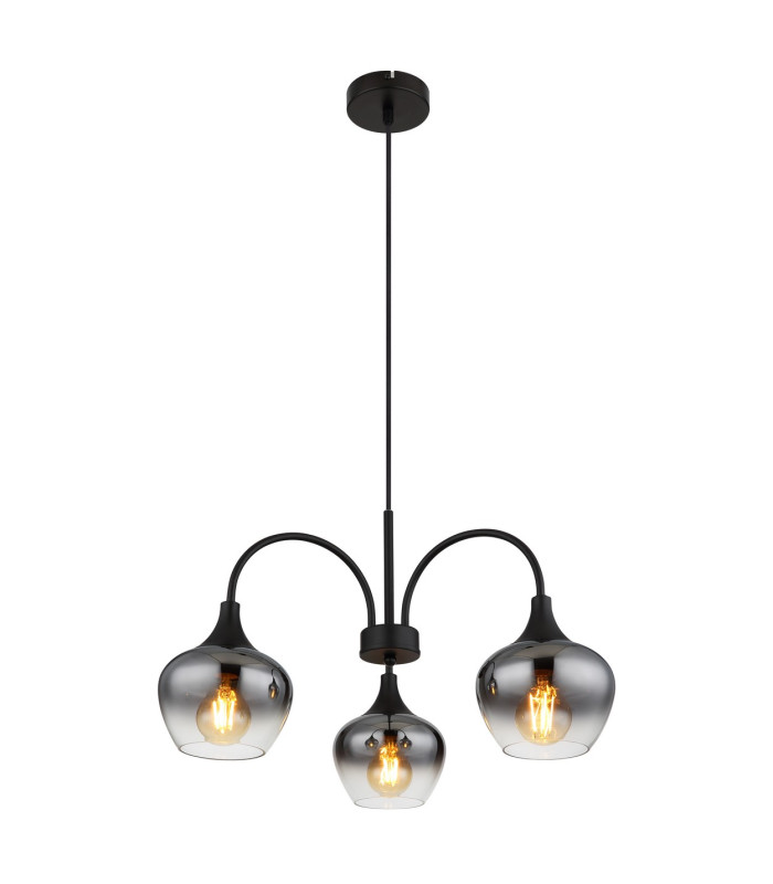 Maxy Multi Arm Pendant Ceiling Light Matt Black Smoke Glass Shade 3x E27-1