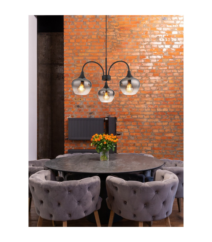Maxy Multi Arm Pendant Ceiling Light Matt Black Smoke Glass Shade 3x E27-4
