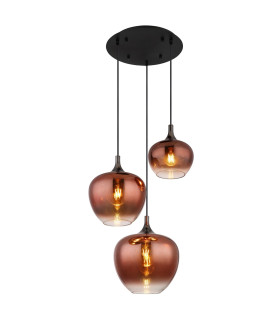 Maxy Cluster Pendant Ceiling Light Matt Black Copper Glass Shade 3x E27-1