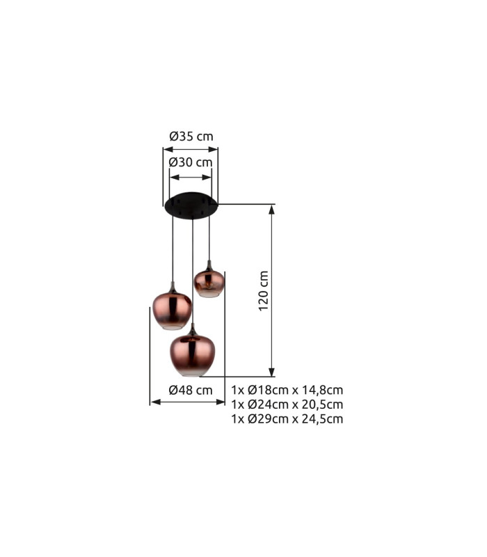 Maxy Cluster Pendant Ceiling Light Matt Black Copper Glass Shade 3x E27-6