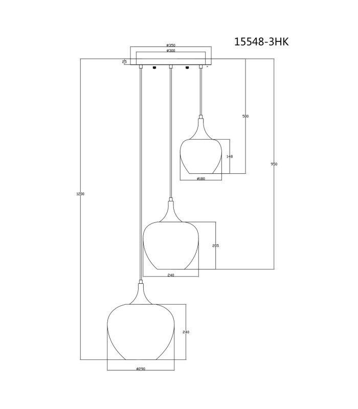 Maxy Cluster Pendant Ceiling Light Gunmetal Clear Glass Shade 3x E27-6