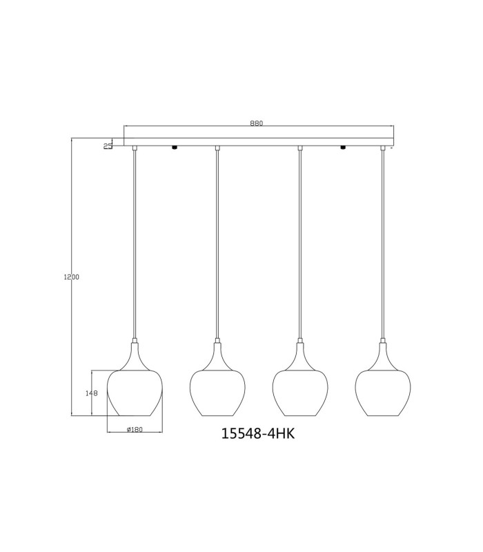 Maxy Bar Pendant Ceiling Light Gunmetal Clear Glass Shade 4x E27-9