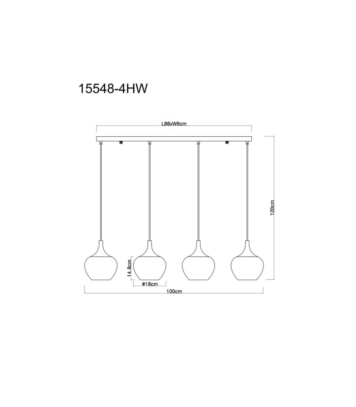 Maxy Bar Pendant Ceiling Light White Matt Opal Glass Shade 4x E27-8