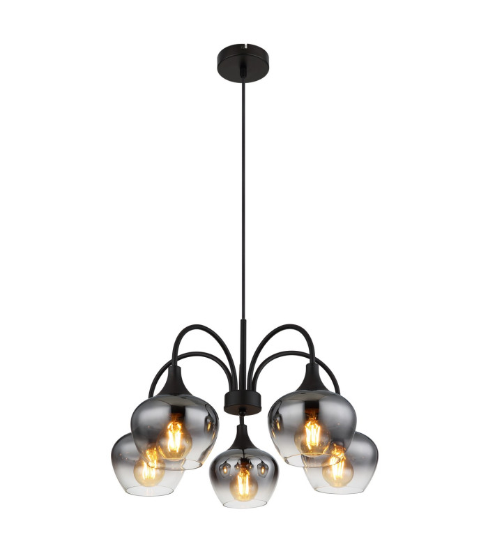Maxy Multi Arm Pendant Ceiling Light Matt Black Smoke Glass Shade 5x E27-1