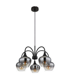Maxy Multi Arm Pendant Ceiling Light Matt Black Smoke Glass Shade 5x E27-2