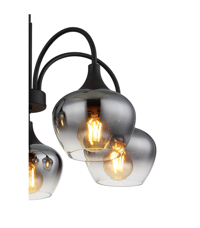 Maxy Multi Arm Pendant Ceiling Light Matt Black Smoke Glass Shade 5x E27-3