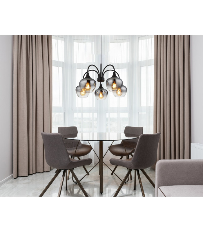 Maxy Multi Arm Pendant Ceiling Light Matt Black Smoke Glass Shade 5x E27-4