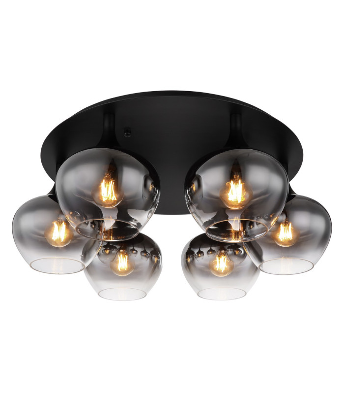 Maxy Globe Ceiling Light Matt Black Smoke Glass Shade 6x E27-1