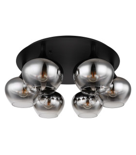 Maxy Globe Ceiling Light Matt Black Smoke Glass Shade 6x E27-2