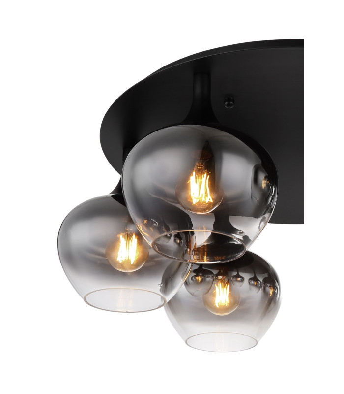 Maxy Globe Ceiling Light Matt Black Smoke Glass Shade 6x E27-3