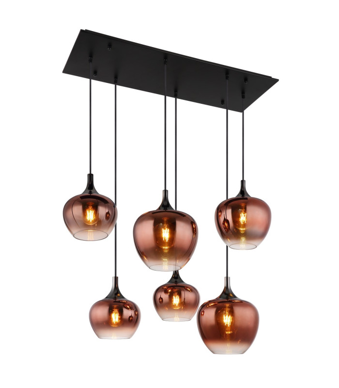 Maxy Cluster Pendant Ceiling Light Matt Black Copper Glass Shade 6x E27-1