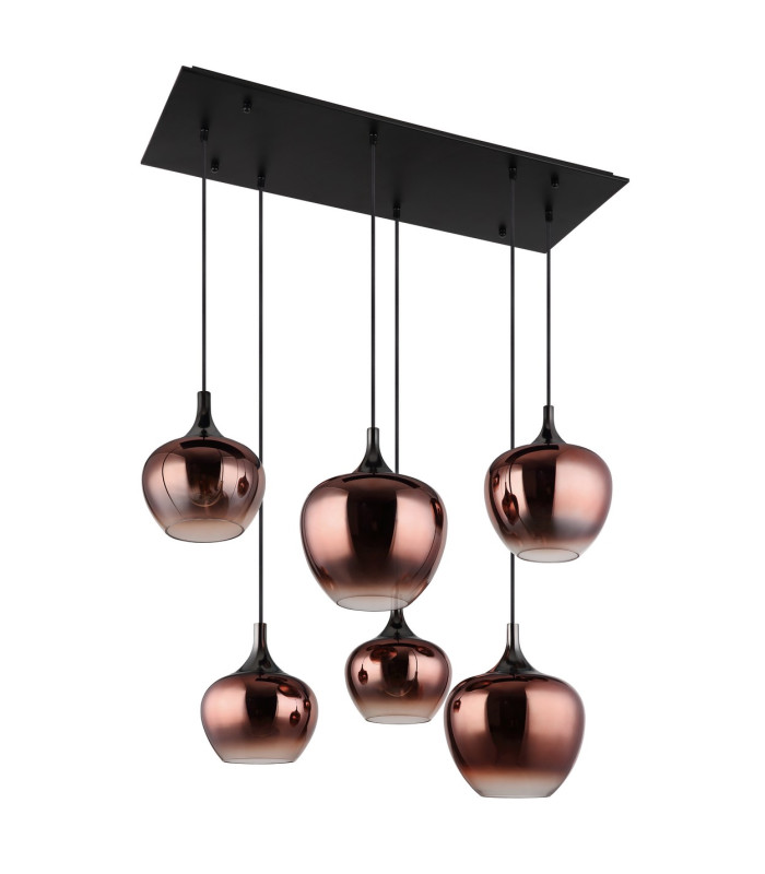 Maxy Cluster Pendant Ceiling Light Matt Black Copper Glass Shade 6x E27-2