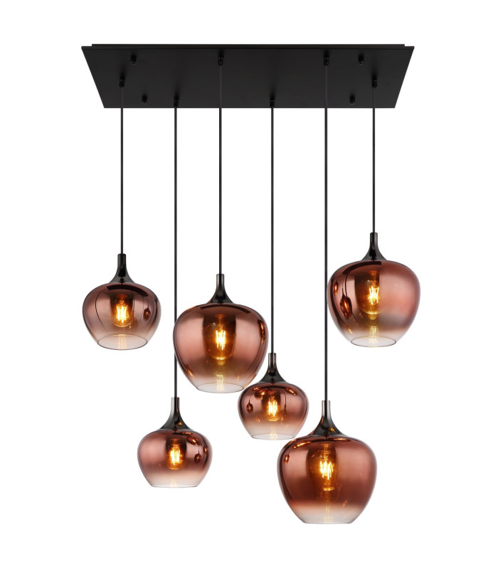 Maxy Cluster Pendant Ceiling Light Matt Black Copper Glass Shade 6x E27-3