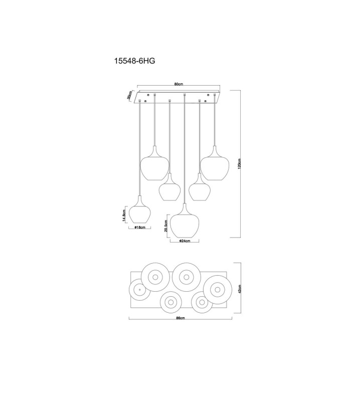 Maxy Cluster Pendant Ceiling Light Matt Black Copper Glass Shade 6x E27-6