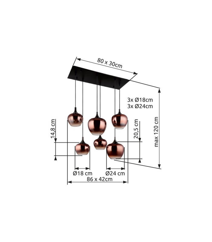Maxy Cluster Pendant Ceiling Light Matt Black Copper Glass Shade 6x E27-7