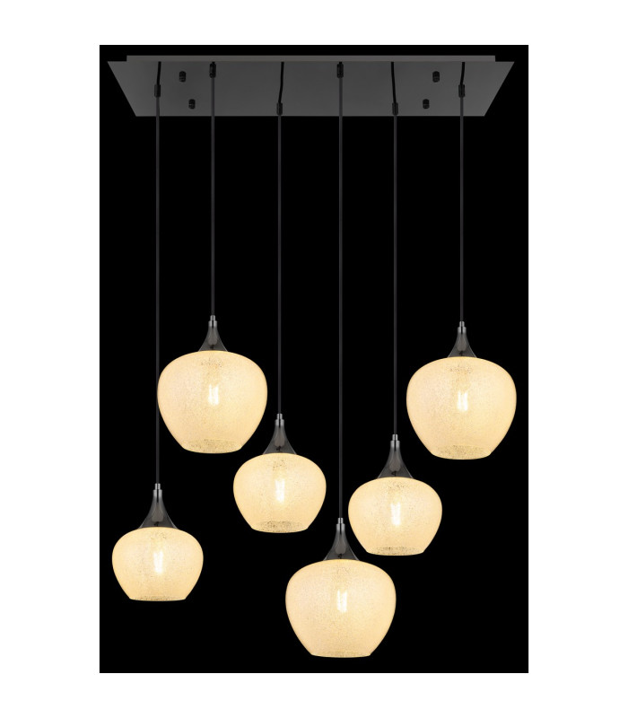 Maxy Cluster Pendant Ceiling Light Gunmetal Clear Glass Shade 6x E27-6