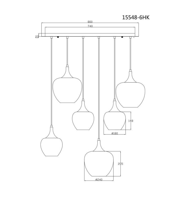 Maxy Cluster Pendant Ceiling Light Gunmetal Clear Glass Shade 6x E27-9