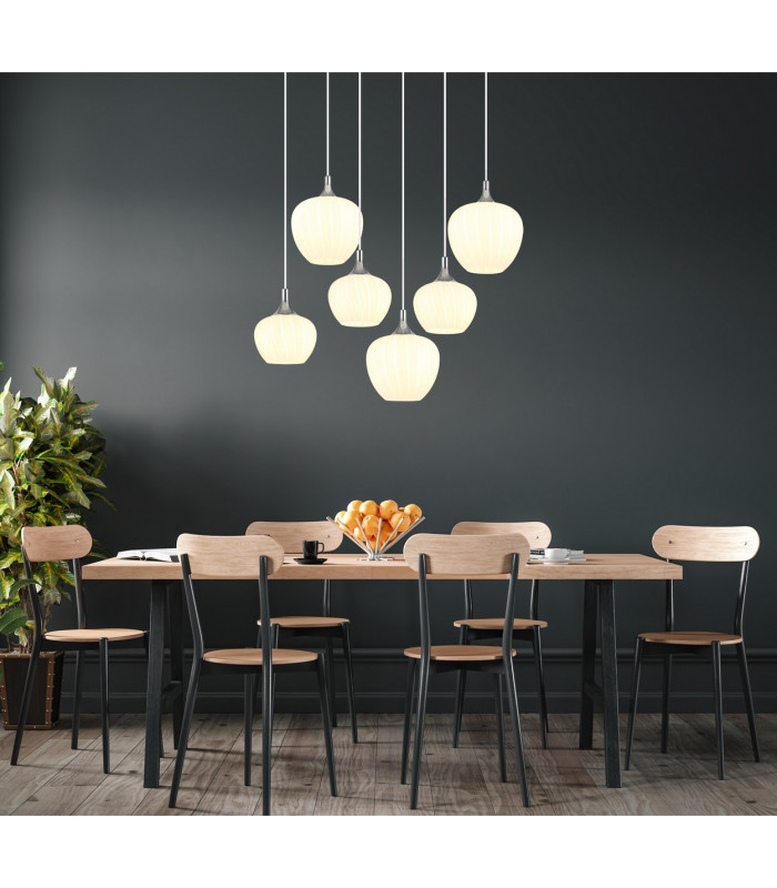 Maxy Cluster Pendant Ceiling Light White Matt Opal Glass Shade 6x E27-7