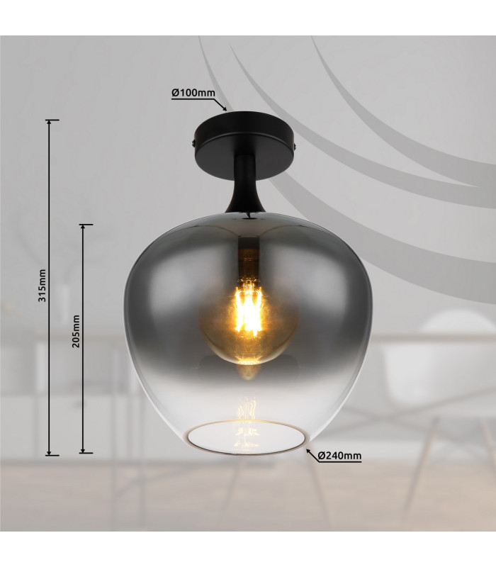 Maxy Globe Ceiling Light Matt Black Smoke Glass Shade 1x E27-4