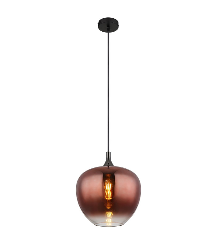 Maxy 29cm Dome Pendant Ceiling Light Matt Black Copper Glass Shade 1x E27-1