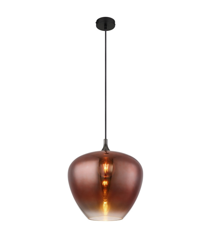 Maxy 40cm Dome Pendant Ceiling Light Matt Black Copper Glass Shade 1x E27-1