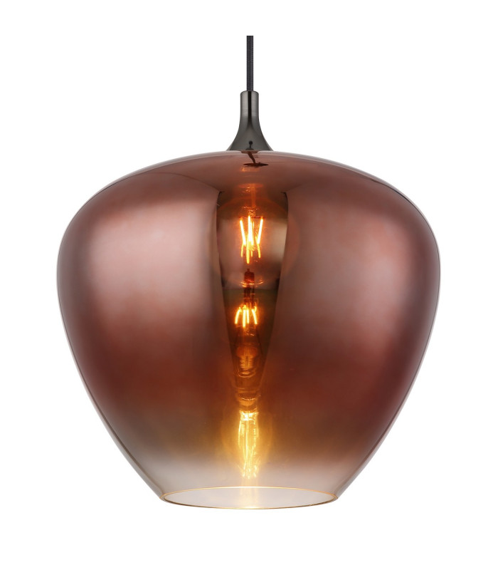 Maxy 40cm Dome Pendant Ceiling Light Matt Black Copper Glass Shade 1x E27-3