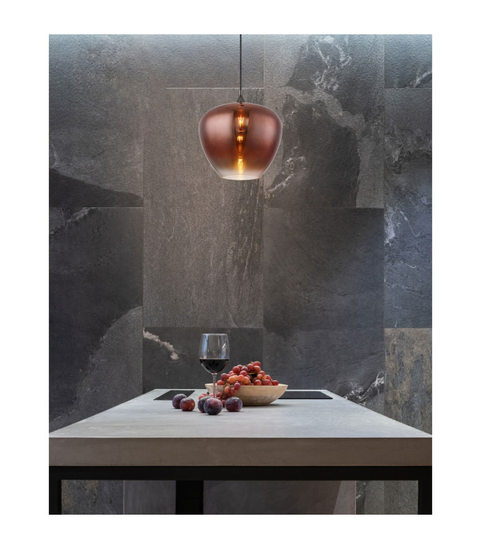 Maxy 40cm Dome Pendant Ceiling Light Matt Black Copper Glass Shade 1x E27-4