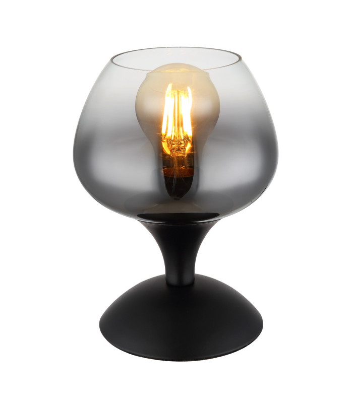 Maxy Bedside Table Lamp Matt Black Smoke Glass Shade 1x E27-1