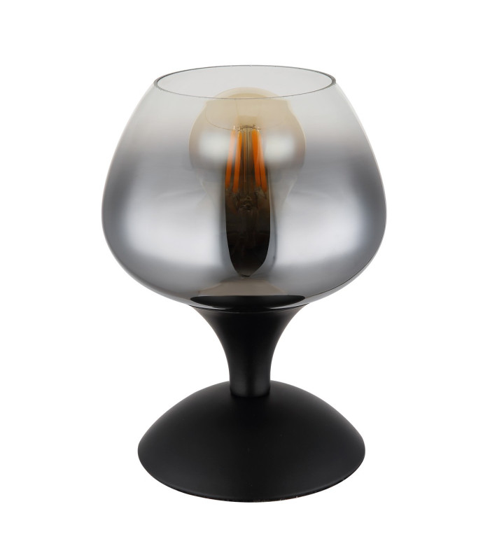 Maxy Bedside Table Lamp Matt Black Smoke Glass Shade 1x E27-2