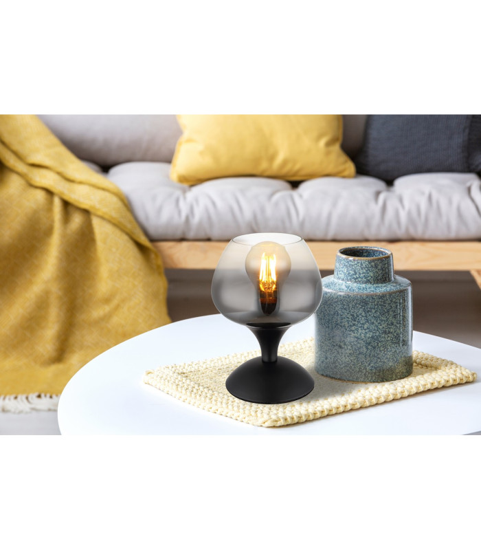 Maxy Bedside Table Lamp Matt Black Smoke Glass Shade 1x E27-4