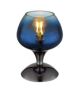 Maxy Bedside Table Lamp Gunmetal Blue Glass Shade 1x E27-1