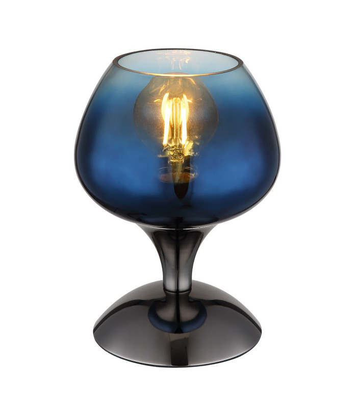 Maxy Bedside Table Lamp Gunmetal Blue Glass Shade 1x E27-1