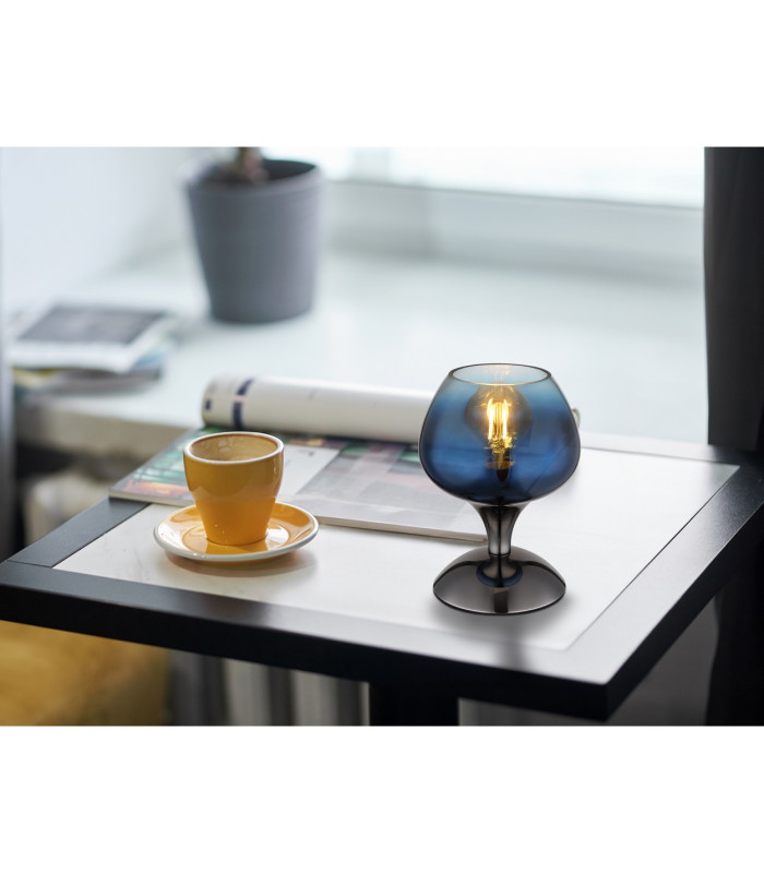 Maxy Bedside Table Lamp Gunmetal Blue Glass Shade 1x E27-4
