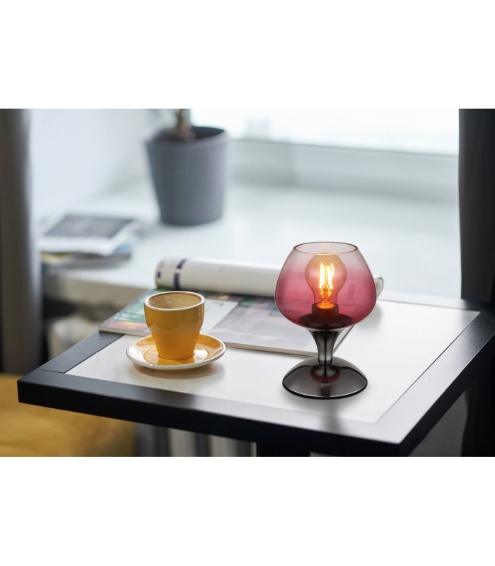 Maxy Bedside Table Lamp Gunmetal Blackberry Glass Shade 1x E27-4